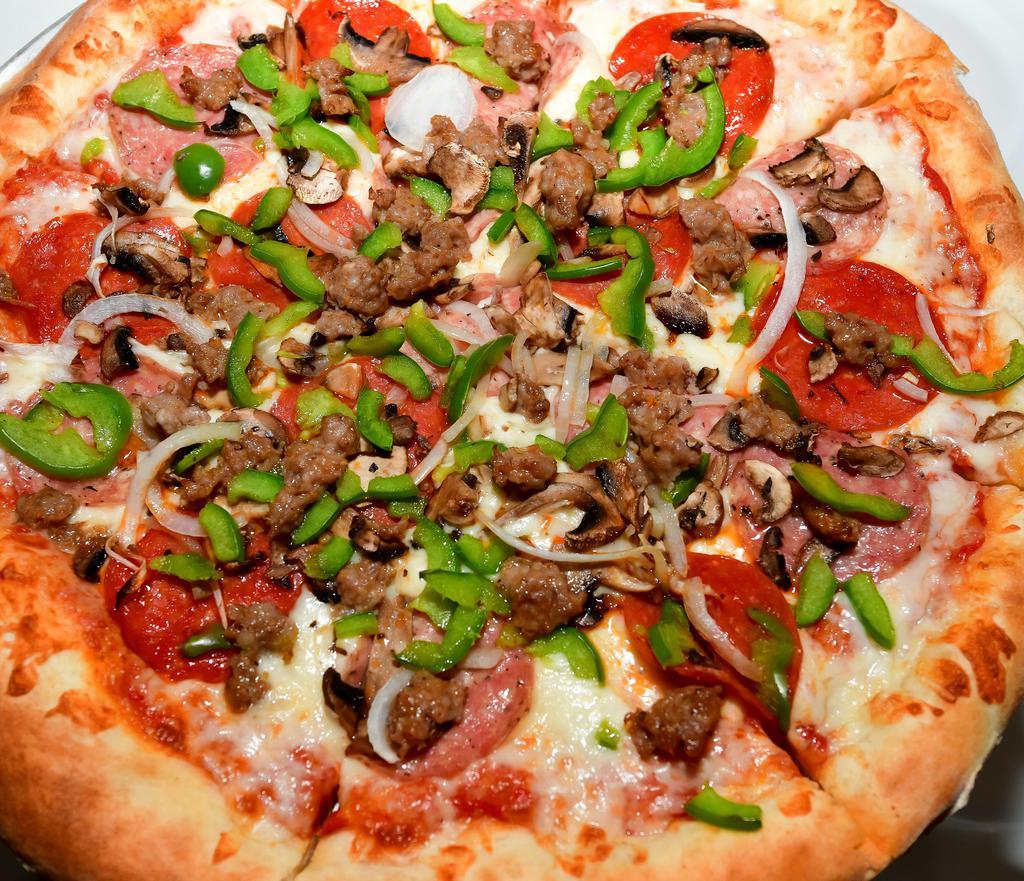 New York Combo Pizza (Small 12'') · Salami, pepeproni, mushrooms, green peppers, onions and sausage.