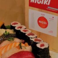 Nigiri Combo · 7 pcs(NON-REPEATED) nigiri and 1(chef-choice) daily maki. Fish will be substituted by chef i...