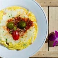 Monte Sereno Frittata · Italian style omelet with minced peppers, Italian sausage, mushrooms and tomatoes, baked wit...