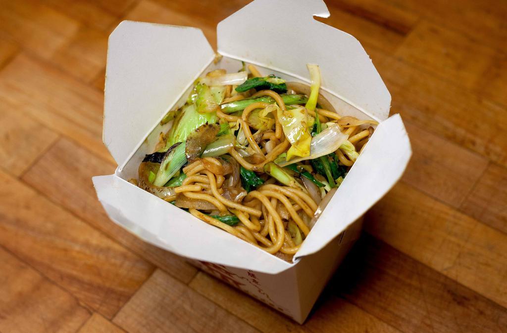 Vegetable Chow Mein · Stir fried noodles with cabbage, celery, onions, and scallions with vegetable.