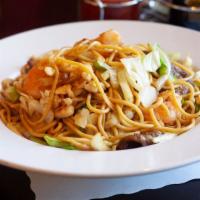 Combination Chow Mein · Stir fried noodles with cabbage, celery, onions, and scallions with combination.