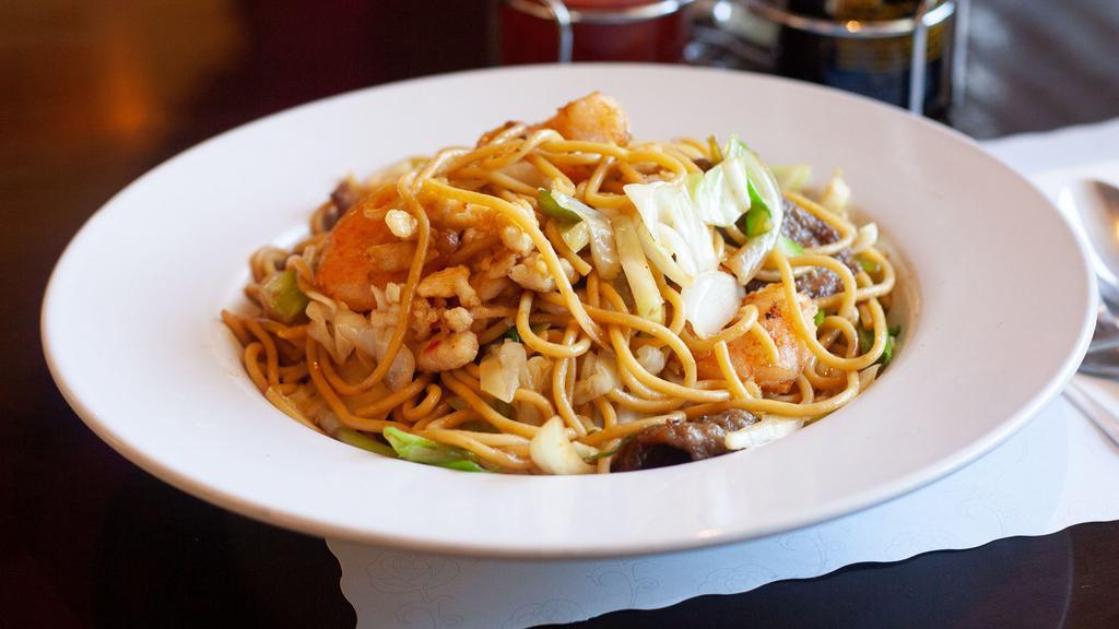 Combination Chow Mein · Stir fried noodles with cabbage, celery, onions, and scallions with combination.