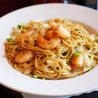 Shrimp Chow Mein · Stir fried noodles with cabbage, celery, onions, and scallions with shrimp.
