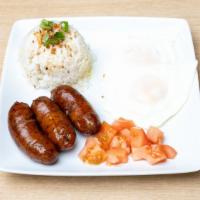 Longsilog · Longanisa-sweet sausage, garlic rice, 2 eggs.