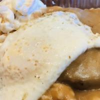 #12. Loco Moco · Served with 2 choices of rice macaroni tossed salad or vegetables.