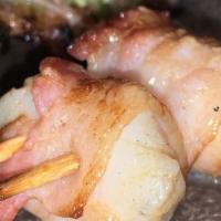 Bacon Scallop · Bacon Wrapped Scallop Seasoned with Sea Salt, Tare Sauce, and Charcoal Grilled with Binchota...