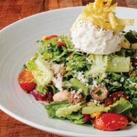 Signature Chop Salad · tomato, gorgonzola, dates, corn, olive, burrata, white balsamic