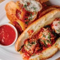 Meatball Sub - Available Until 3Pm · hand-rolled beef meatballs, provolone, marinara. served with parmesan fries.
