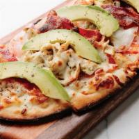 Gf Chicken & Avocado Club Pizza · applewood smoked bacon, ranch, roasted onion, tomato, mozzarella