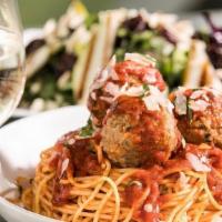 Spaghetti & Meatballs - Available 3Pm-9Pm · san marzano tomato marinara, olive oil, hand-rolled beef meatballs.