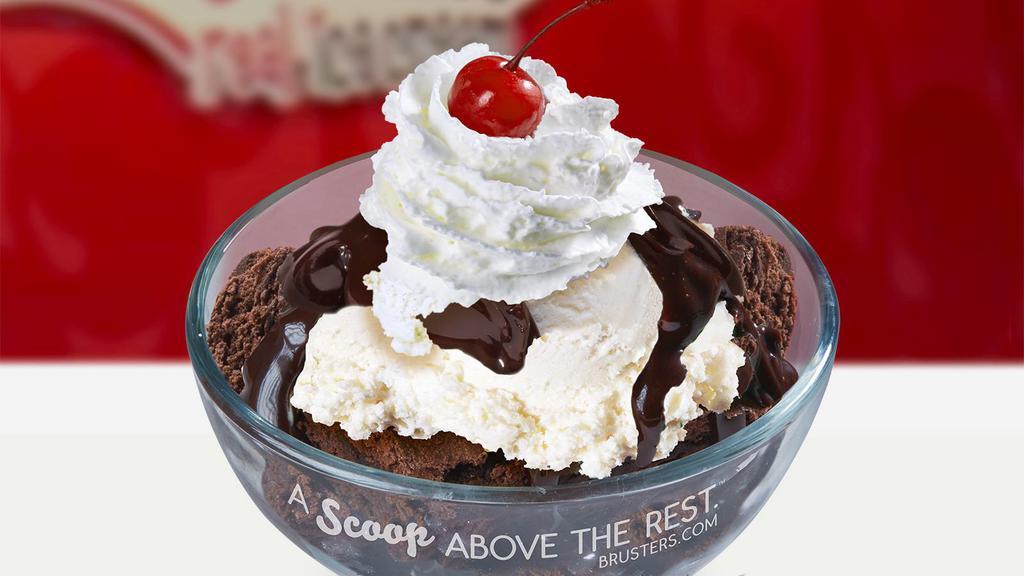Hot Fudge Brownie Sundae · Vanilla ice cream, brownie, hot fudge, whipped cream and a cherry. Extras and toppings for an additional charge.