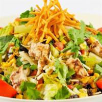 Santa Fe Salad · Marinated Chicken, Fresh Corn, Black Beans, Cheese, Tortilla Strips, Tomato and Romaine with...