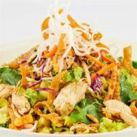 Skinnylicious® Asian Chicken Salad · Grilled Chicken, Romaine, Carrots, Bean Sprouts, Green Onions, Cilantro, Rice Noodles, Wonto...