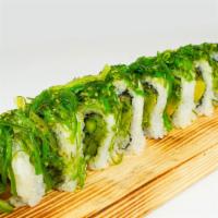 Keroro Roll · Seaweed salad, tempura asparagus and avocado.