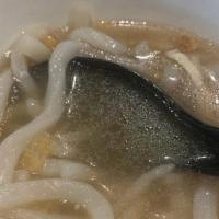 L29. Kao Piak Sen (Chicken Noodle Soup) · Hand made rice flour noodles served in a chicken broth, garnished with shredded chicken, gre...