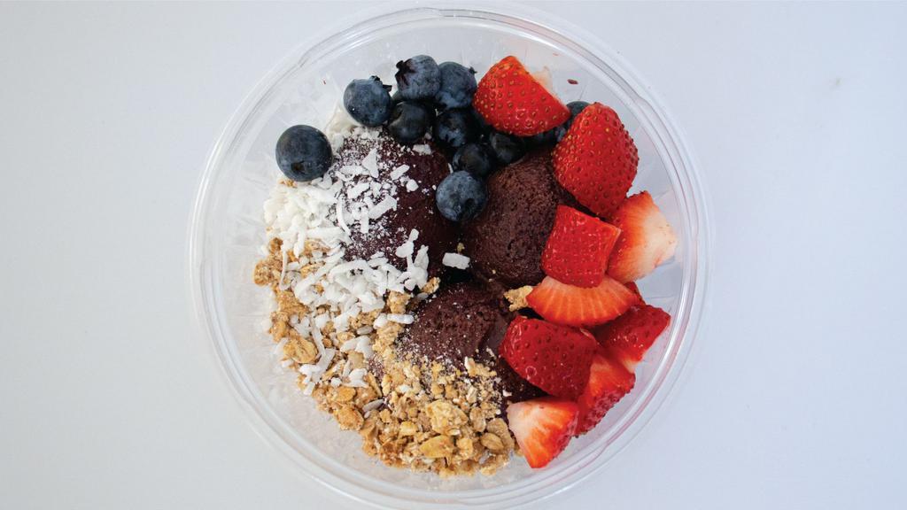 Superfruits Bowl · The original acai superfruits bowl, made with organic Acai, Granola, Strawberries, Blueberries and Bananas – offering a healthy and tasty treat.