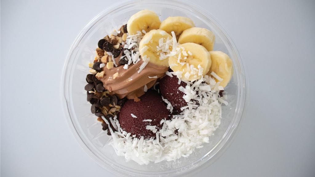 Cacao Bowl · You’ll love this bowl a Choco-LOT! It’s made with organic Acai, Chocolate Frozen Yogurt, Almonds, Bananas, Carob Chips, and Coconut Shreds.