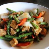 Green Bean & Tofu · Green beans, tofu, yellow onions, bell peppers