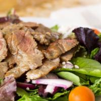 Steak Salad · Steak, mix green, tomato, onion with house salad dressing.