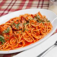 Spaghetti with Shrimp · Spaghetti with shrimp tossed with our classic homemade marinara sauce.