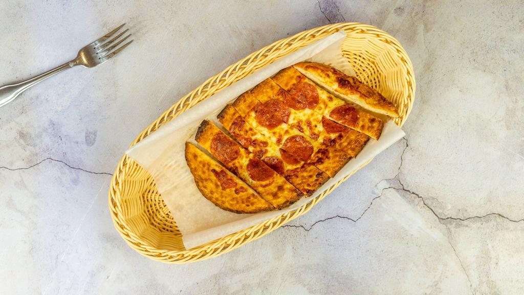 Pepperoni Sticks · Pizza bread, mozzarella cheese, pepperoni, served with a side of marinara sauce.