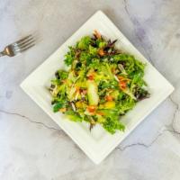 Garden Salad · Healthy. Spring mix lettuce, tomatoes, artichoke hearts, onions, cucumber, olives, cheese, c...