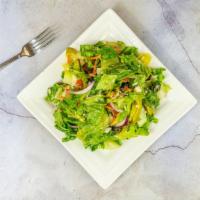 Greek Salad · Healthy. Romaine lettuce, tomatoes, artichoke hearts, onions, cucumber, olives, feta cheese,...