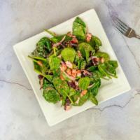 Spinach Salad · Healthy. Spinach, fresh diced tomatoes, red onions, dried cranberries, feta cheese, raspberr...
