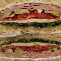Mortadella Sandwich · artichoke, eggplant, tomato, pickled onions, ricotta, greens