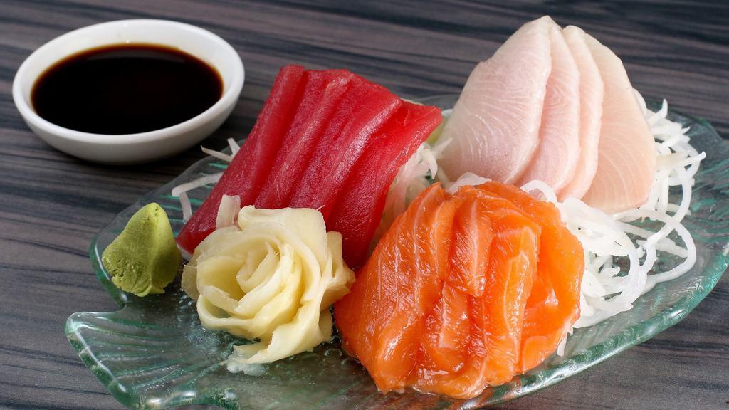 Sashimi Plate (12 slices of sashimi) · Mix & match. Pick up to 3 kinds of fish. Add 3 pieces of fish for an additional charge.
