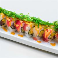 H11. Red Dragon Roll · Crispy shrimp tempura with fresh tuna, avocado, and cucumber, topped with spicy mayo sauce.