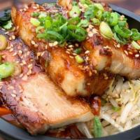 Pork Belly Bowl · Twice Cooked Pork Belly - Jasmine Rice - Pickled - Carrots & Daikon - Cherry Tomatoes - Mixe...