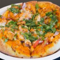 Hero Pizza (Butter Chicken) · Butter chicken sauce, mushrooms, red onions, bell pepper, tomatoes, chicken and mozzarella c...