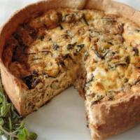 Savory Deep Dish Quiche · baked in a house-made buttery pie crust; with a organic baby lettuces, with a side of organi...