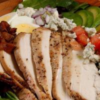 The Grove Cobb · organic baby lettuces, house brined roast chicken breast, applewood smoked bacon, Point Reye...