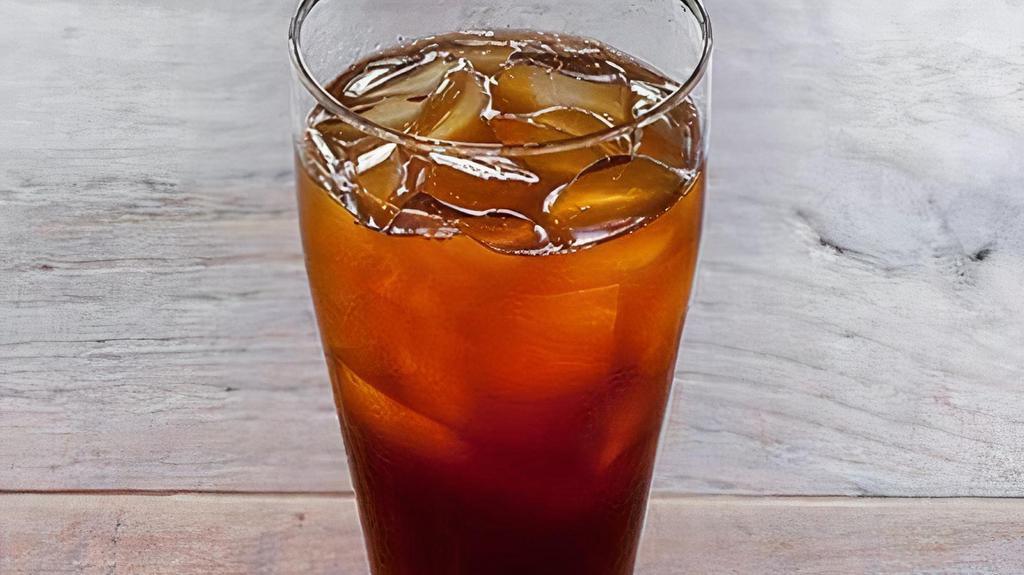 Fresh Brewed Iced Tea · Made with our special blend of black teas from Five Mountains and served unsweetened