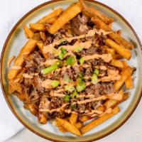 Kalua Fries/Tots · Pulled pork, green onion, spicy mayo and unagi sauce.