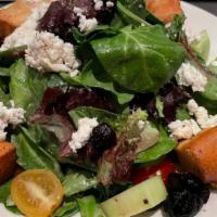 Rustico Salad · mixed greens, feta, cured black olives, cucumbers, heirloom tomatoes, herb focaccia croutons...
