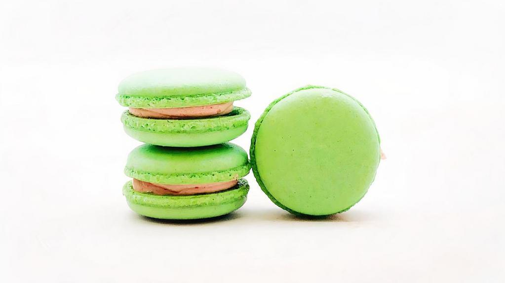 Apple - Strawberry Vegan Macarons · Dairy free, gluten free. Introducing plant based macarons, dairy free and gluten free. Apple-strawberry vegan macarons are available in 4 or 12 pack. Ingredients: almond flour, sugar, aquafaba, vegetable oil, apple puree, strawberry jam.