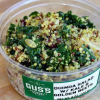 Quinoa Salad with Kale & Golden Beets · Eight ounces side. Golden beets, kale, white quinoa, red onion, cranberries, balsamic vinaig...