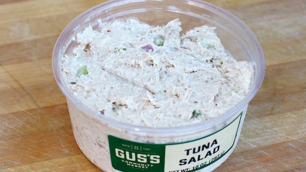 Tuna Salad · Ten ounces side. Tuna, mayonnaise, celery, red onions, whole grain mustard, salt, and pepper.