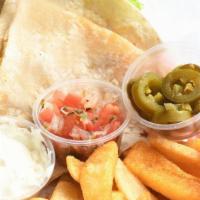 Hector's Quesadilla · Grilled flour torilla with cheese sour cream,jalapenos and pico de gallo, add  chicken for a...