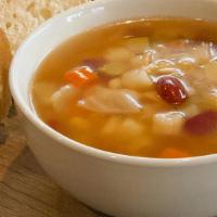 Minestrone Soup · Served with crackers.