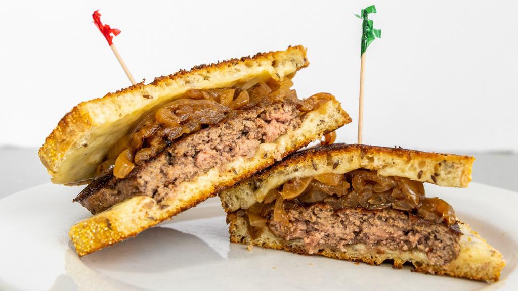 Patty Melt Burger · Fresh In-House Ground Angus Patty. Served on grilled Light Rye Bread with melted Swiss Cheese and topped with Grilled Onions.