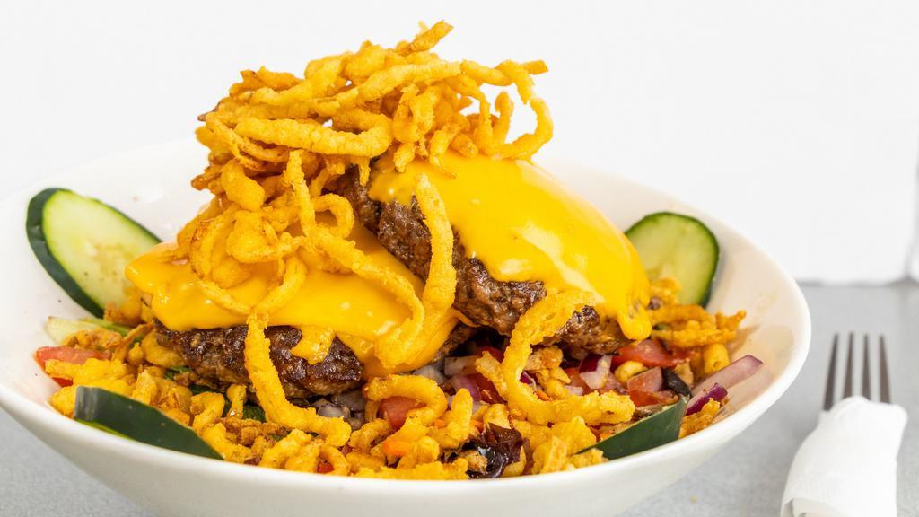 Double Cheeseburger Bowl · Two patties and double cheese.
