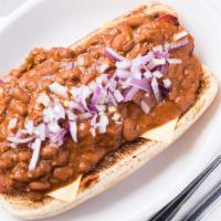Chili Dog · 8 inch long 100% All Beef Frankfurter topped with a hearty serving of Homemade Chili.