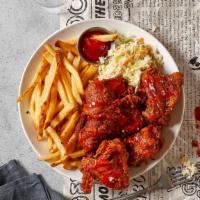 Chicken Wings Basket · Medium, Hot or BBQ Chicken wings served with cajun fries, cole slaw and house bbq sauce.