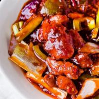 CHILLI CHICKEN · Onions, green bell peppers and Thai bird chilies- Top Seller