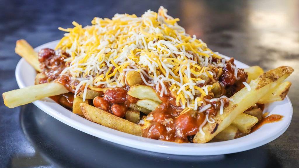 Chili Cheese Fries · Chili and cheddar cheese. Onions on request