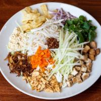 Burmese Rainbow Salad · Gluten-free, Egg noodle, two types of rice noodles, vermicelli noodle, red onions, cucumber,...